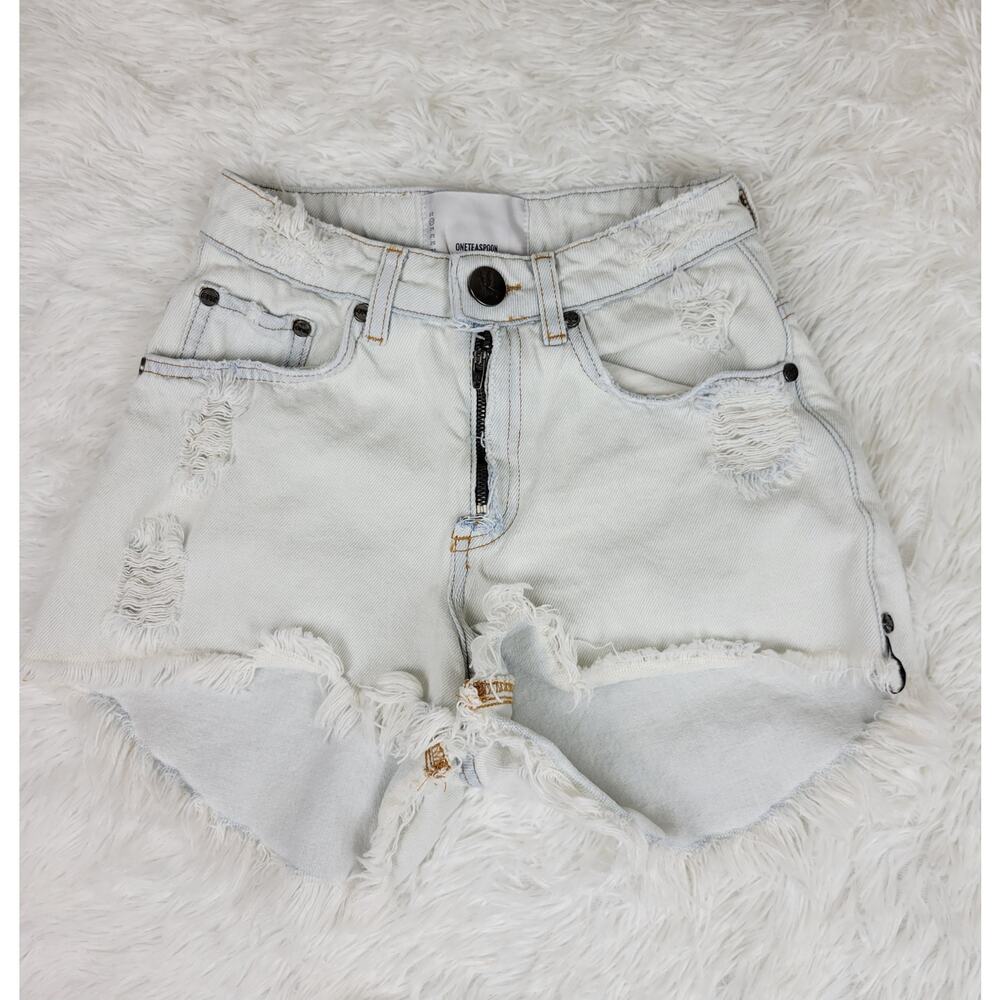 One Teaspoon Outlaws Distressed Denim Shorts Light Wash Size 23 Womens